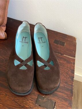 Thierry Rabotin Brown Suede Flats with Aqua Insole